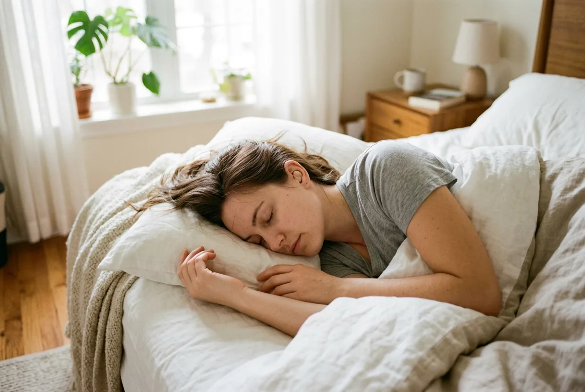 Femme dormant paisiblement avec des protections sur mesure